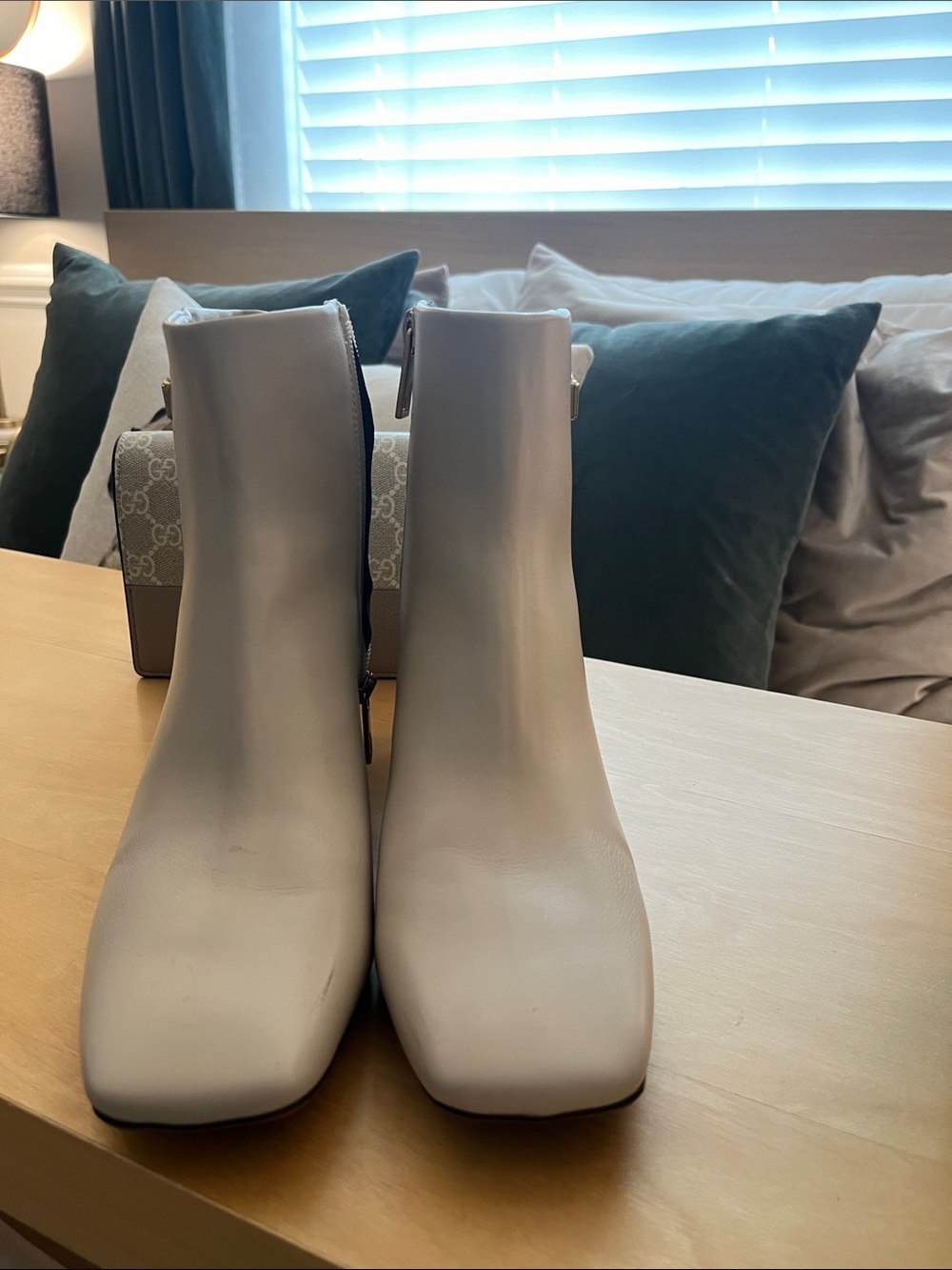 Franco Sarto Cream  Ankle Boots - Smooth Block Heel - Picture 2 of 7